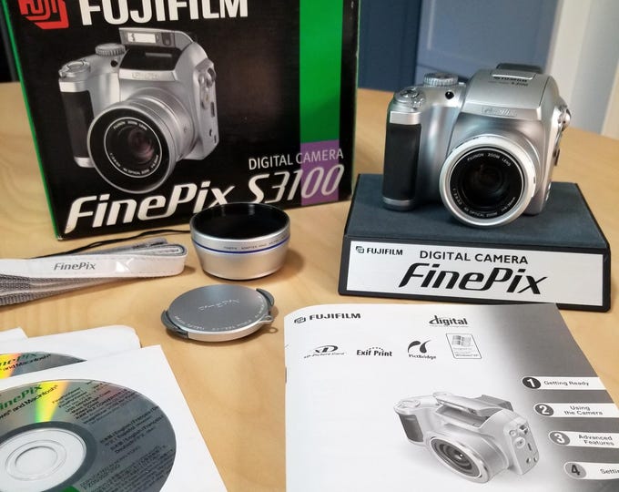Fujifilm FinePix S3100 4MP Digital Camera Set - Includes xD Card - CCD Digicam w/ Fujinon 6x Zoom Lens, Box, Cap, Strap, CDs, Instructions