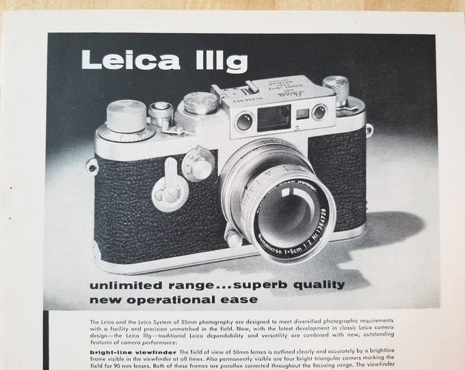 Rare Leica IIIg Magazine Advertisement from 1957 - Mint Condition - Leica 35mm Film Camera