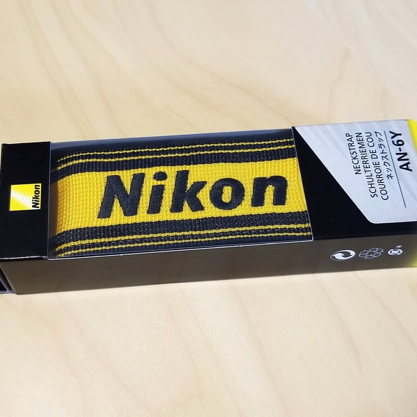 Classic Nikon Yellow and Black Nylon Camera Neckstrap AN-6Y - New in Package - Made in Japan - Genuine Nikon Strap