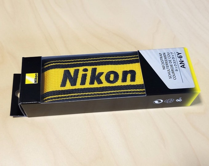 Classic Nikon Yellow and Black Nylon Camera Neckstrap AN-6Y - New in Package - Made in Japan - Genuine Nikon Camera Strap - Nikon F SLR