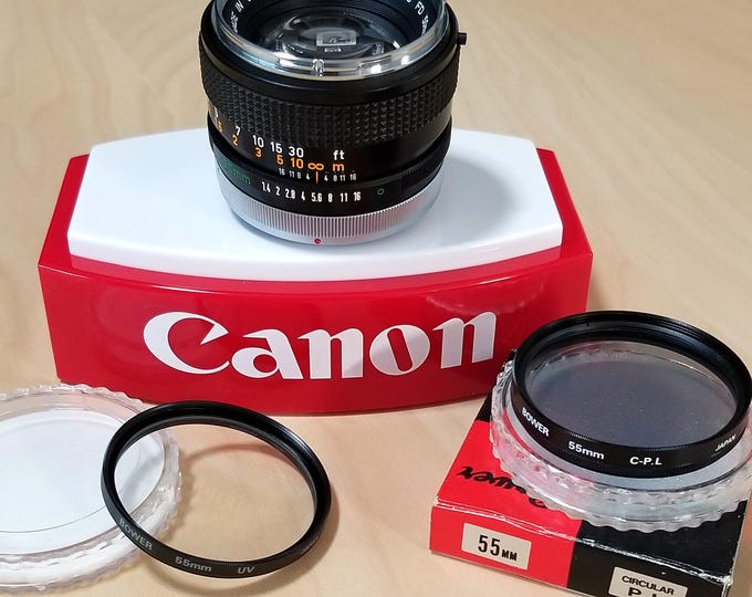 Canon FD 50mm f1.4 Classic Chrome Nose Lens w/ 55mm Bower UV and Polarizer Filters *Read*