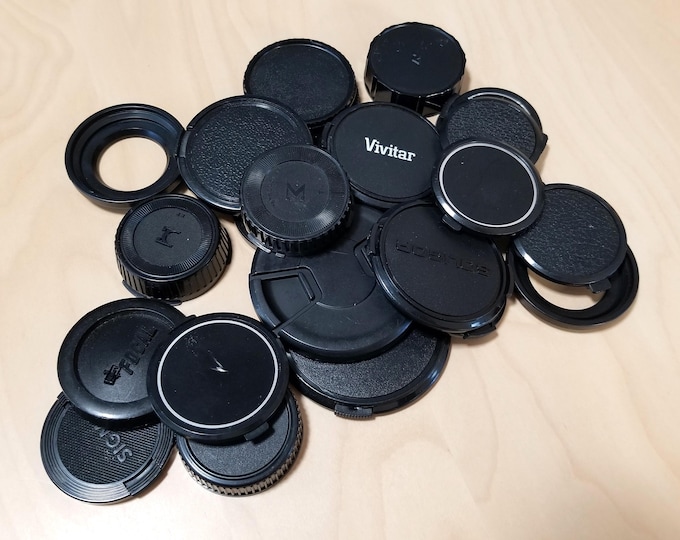 Collection of 24 Camera & Lens Caps 48 to 77mm - Body, Front and Rear Caps - Canon, Nikon, Sigma