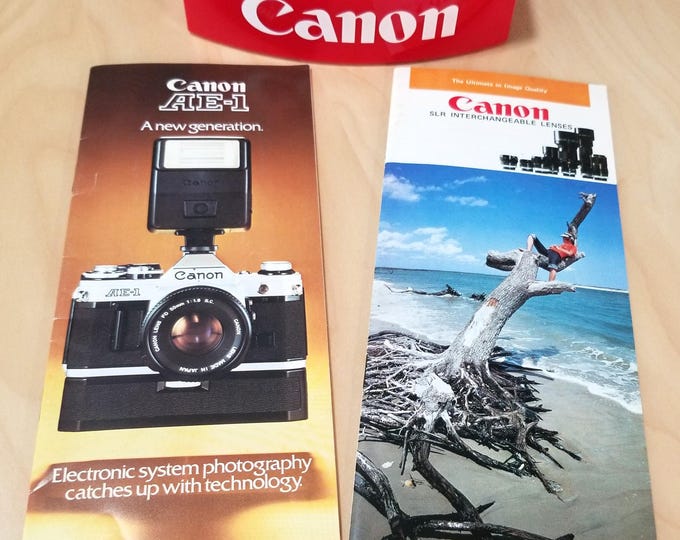Two Canon Brochures - Canon AE-1 and Canon SLR Lenses - 1976 - Originals - Excellent