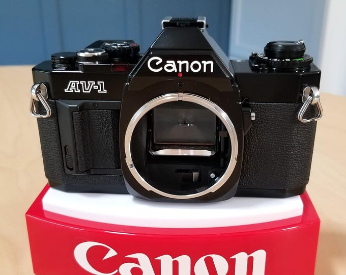Canon Black AV-1 35mm SLR Film Camera - Minty, Super Clean & Tested - Battery, Strap, Brochure