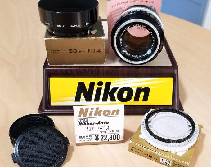 Nikkor-Auto S 50mm f1.4 Lens for Nikon F w/ Hood, Filter, Caps, Papers