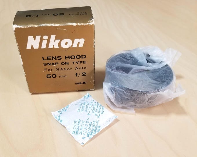 Nikon Nikkor Auto 50mm f/2 (HS-2) Metal Lens Hood w/ Original Box - Snap-on Type - Mint Condition