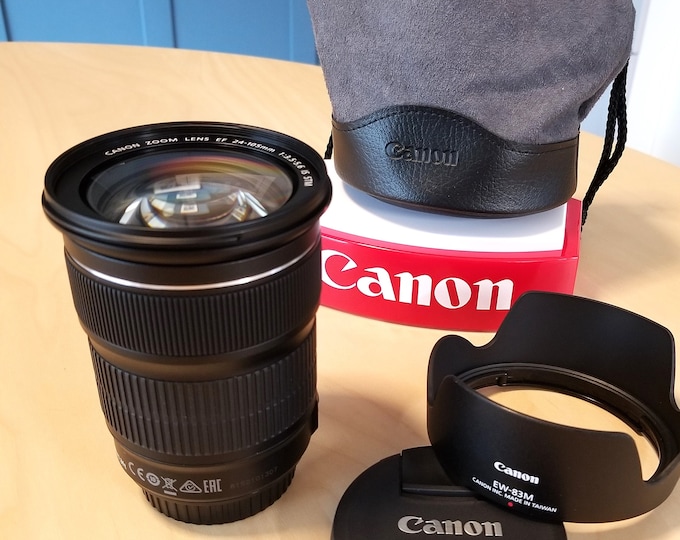 Canon EF 24-105mm f3.5-5.6 IS STM Zoom Telephoto Macro Lens - Autofocus - Film and Digital - Mirrorless Adaptable - Canon Caps, Hood, Case