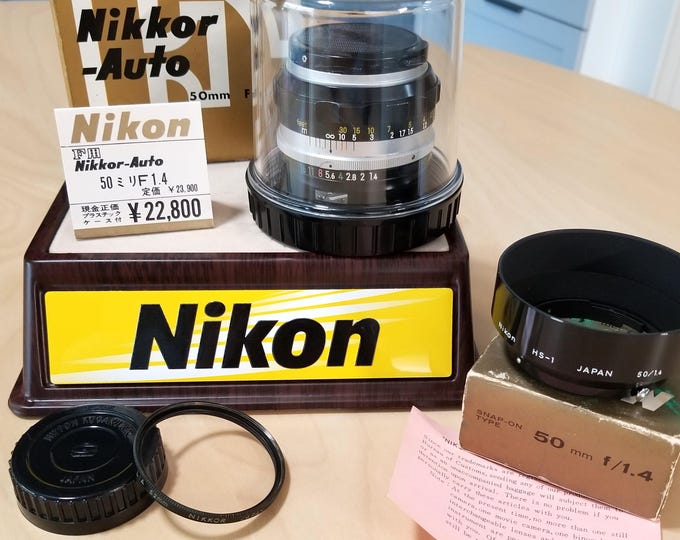 Nikon F Nikkor-Auto S 50mm f1.4 Lens Set w/ Box, Hood, Filter, Case, Caps, Papers