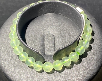 Natural Sage Green Prehnite Beaded Bracelet, 8mm Heart Chakra Stone (Stretch)