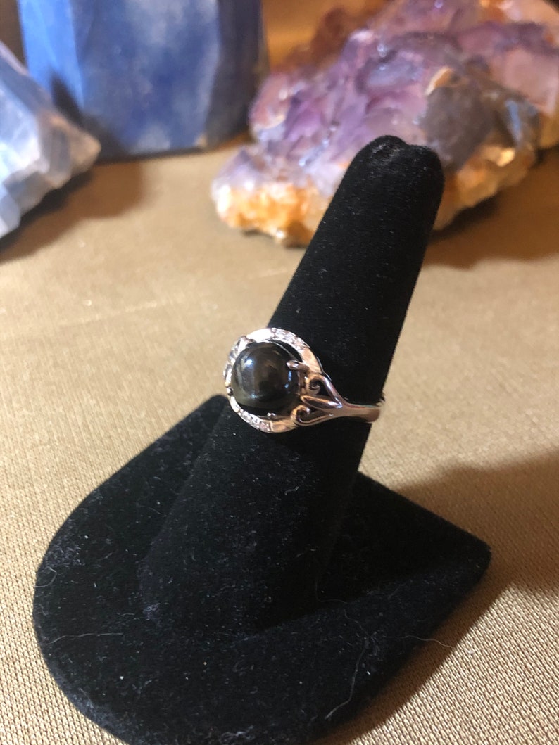 Adjustable Size Ring Star Diopside in .925 Sterling Silver