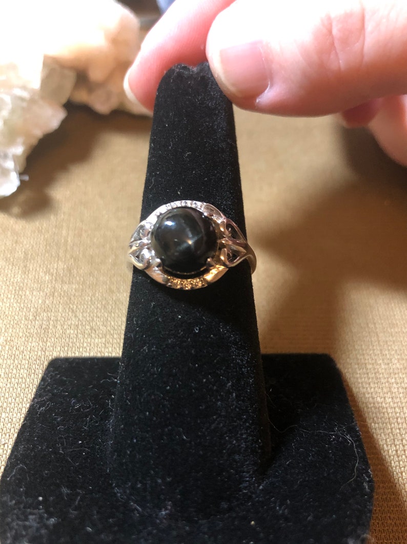 Adjustable Size Ring Star Diopside in .925 Sterling Silver