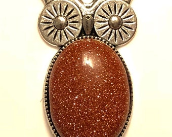 Silver Owl with Goldstone Gem