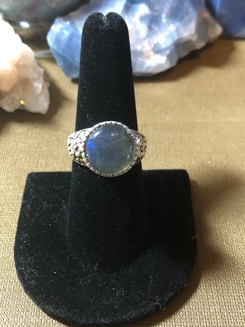 Adjustable Size Ring Super Colorful Labradorite in Pewter