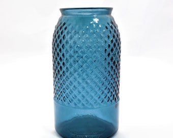 Recycled Glass Vase  |  Blue - Petrol  |  28cm Textured Diamond Pattern Glass Vase | Eco-friendly Gift