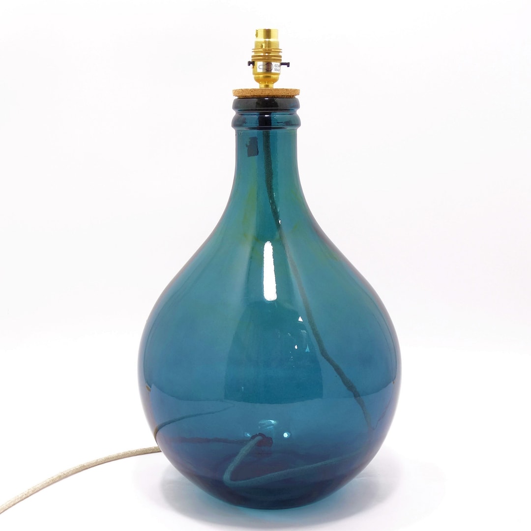 Blue Recycled Glass Lamp Base Dark Blue Petrol 16 Flex Colours 49cm
