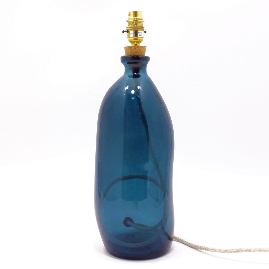 Recycled Glass Lamp Base Dark Blue Petrol 16 Flex Colours 41cm Blown