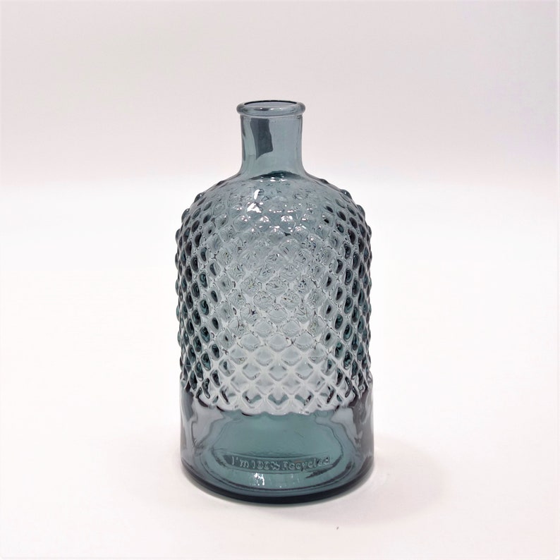 RECYCLED GLASS Bottle Vase Petrol Blue 22cm Textured Etsy