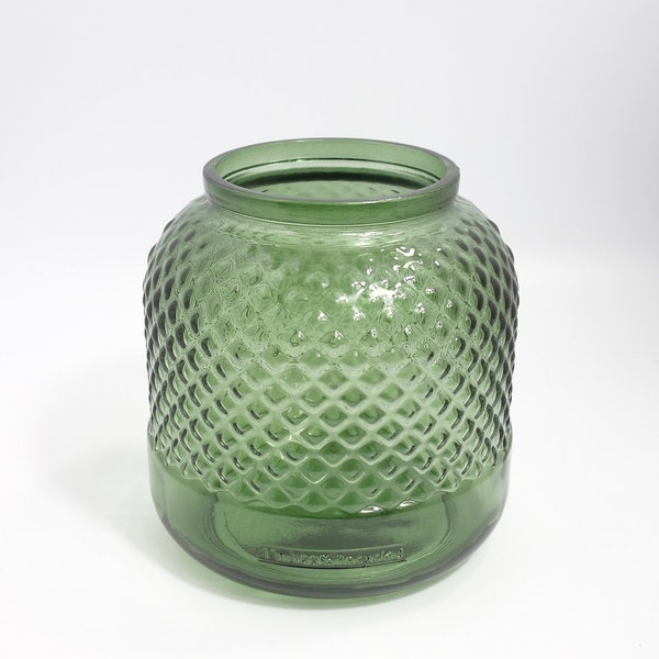 Recycled Glass Vase  |  Green  |  19cm Textured Diamond Pattern Glass Vase |  Tea Light Holder | Eco-friendly Gift