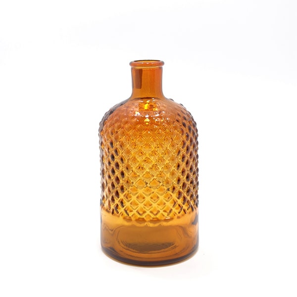 RECYCLED GLASS Bottle Vase  |  Orange - Amber  |  22cm Textured Diamond Pattern  |  Eco-friendly Gift  | Eco-friendly home