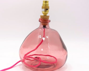 Pink Lamp RECYCLED GLASS  | 16 Flex Colours | 29cm Bottle Lamp | Blown Glass Table Lamp | Eco-friendly lighting  |  Handmade in the UK