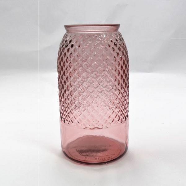 RECYCLED GLASS Vase  |  Pink  |  28cm Textured Diamond Pattern  |  Eco-friendly Gift  | Eco-friendly home
