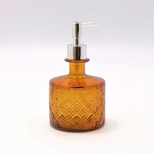 RECYCLED GLASS Liquid Soap Dispenser  |  350ml Amber - Orange  |  Diamond Textured Pattern | Eco-friendly Gift