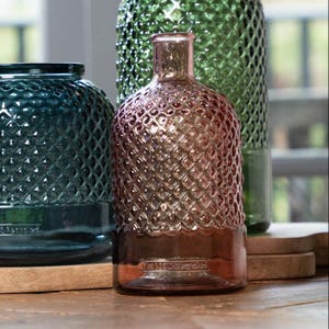 Recycled Glass Diamond Pattern Bottle Vase 22cm