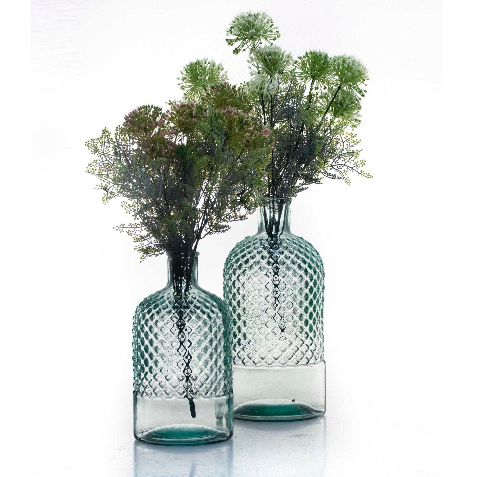 RECYCLED GLASS Bottle Vase Clear 22cm Textured Diamond Etsy