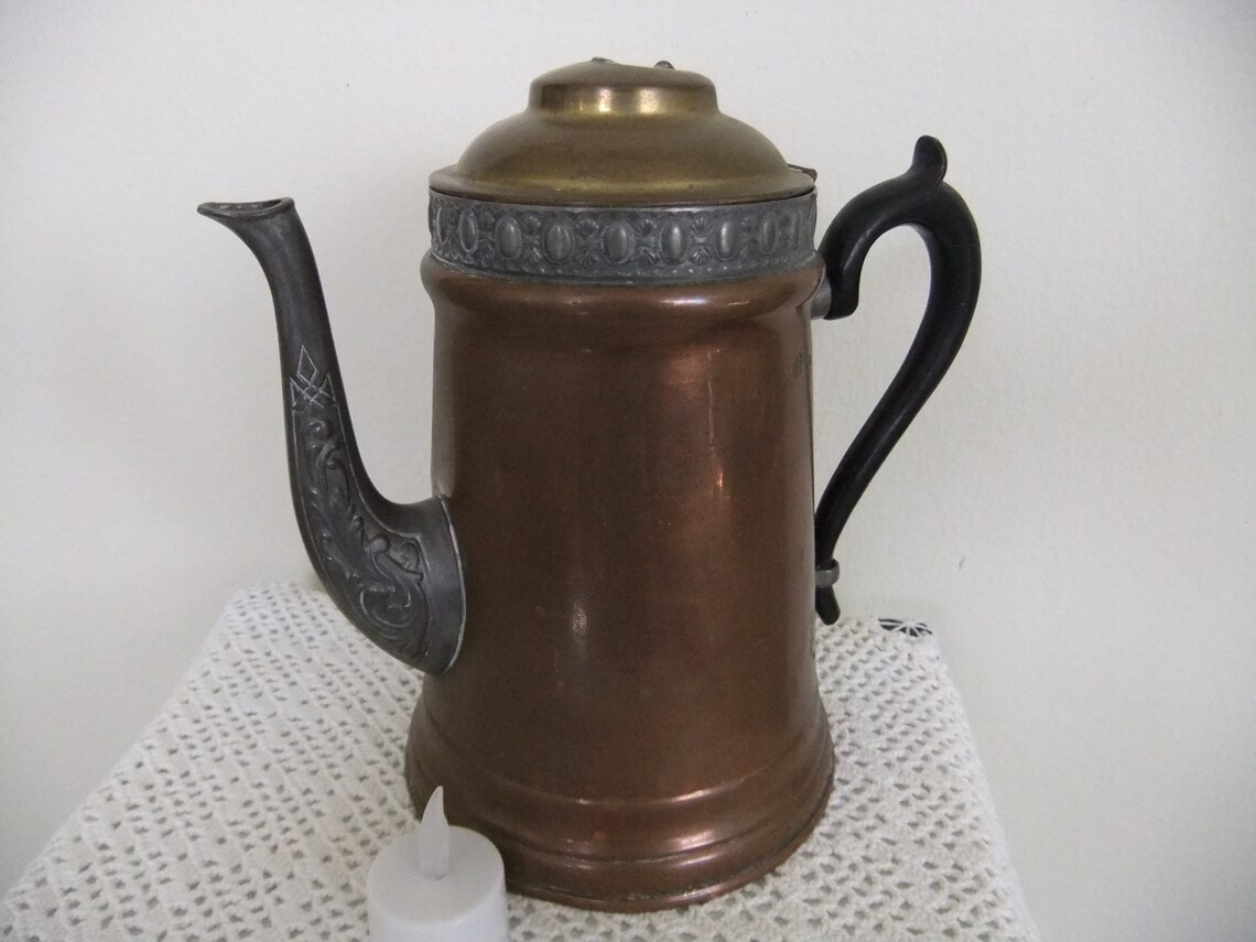 Manning & Bowman Co Copper Coffee Pot Silver Chocolate Pot Etsy