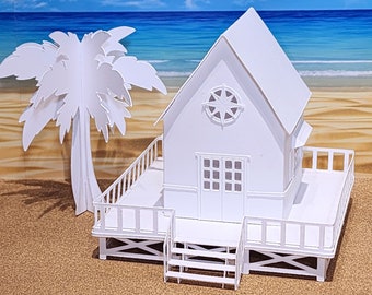 Beach House: Pre-Cut House Kit to make your own Miniature Putz Style Holiday Village - Available in 4 Sizes