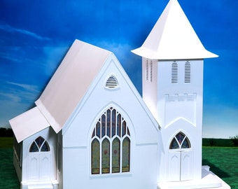 Village Church: Pre-Cut Building Kit to make your own Miniature Putz Style Holiday Village - Available in 4 Sizes