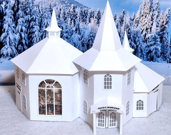 Santa's Workshop: Pre-Cut Building Kit to make your own Miniature Putz Style Holiday Village - Available in 4 Sizes