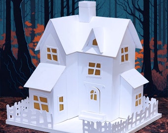 Spooky Farmhouse: Pre-Cut House Kit to make your own Miniature Putz Style Holiday Village - Available in 4 Sizes