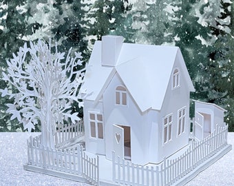 Country Cottage With Outhouse: Pre-Cut House Kit to make your own Miniature Putz Style Holiday Village - Available in 4 Sizes