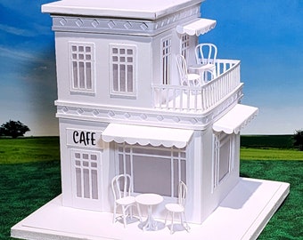 Village Cafe: Pre-Cut Building Kit to make your own Miniature Putz Style Holiday Village - Available in 4 Sizes