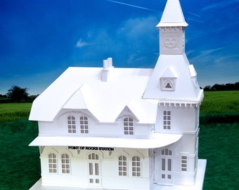 Train Station: Pre-Cut Building Kit to make your own Miniature Putz Style Holiday Village - Available in 4 Sizes