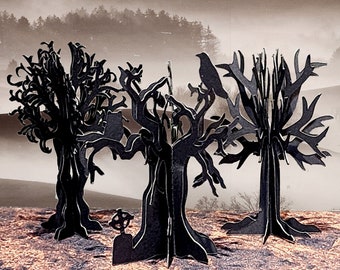 3D Spooky Trees: Pre-Cut Accessory Kit to make your own Miniature Putz Style Holiday Village - Available in 4 Sizes