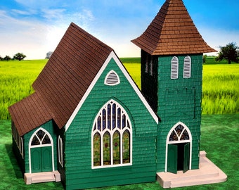 Village Church: SVG/DXF/Studio3 Miniature Putz Building Pattern
