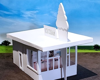 Retro Ice Cream Stand: Pre-Cut Building Kit to make your own Miniature Putz Style Holiday Village - Available in 4 Sizes