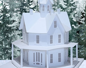 Gabled Octagon House: Pre-Cut House Kit to make your own Miniature Putz Style Holiday Village - Available in 4 Sizes
