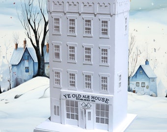 Old Ale House: Pre-Cut Building Kit to make your own Miniature Putz Style Holiday Village - Available in 4 Sizes