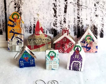 Tiny House ornaments made from recycled aluminum cans