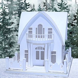 Curved Portico House: Pre-Cut House Kit to make your own Miniature Putz Style Holiday Village - Available in 4 Sizes