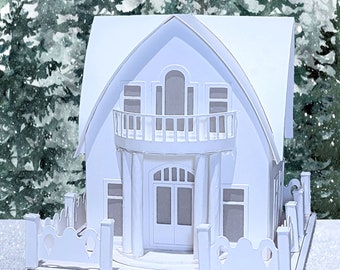 Curved Portico House: Pre-Cut House Kit to make your own Miniature Putz Style Holiday Village - Available in 4 Sizes