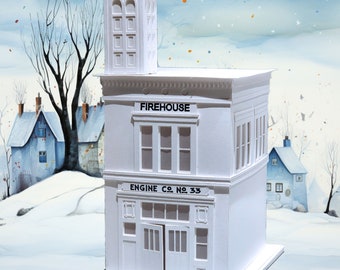 Victorian Firehouse: Pre-Cut Building Kit to make your own Miniature Putz Style Holiday Village - Available in 4 Sizes