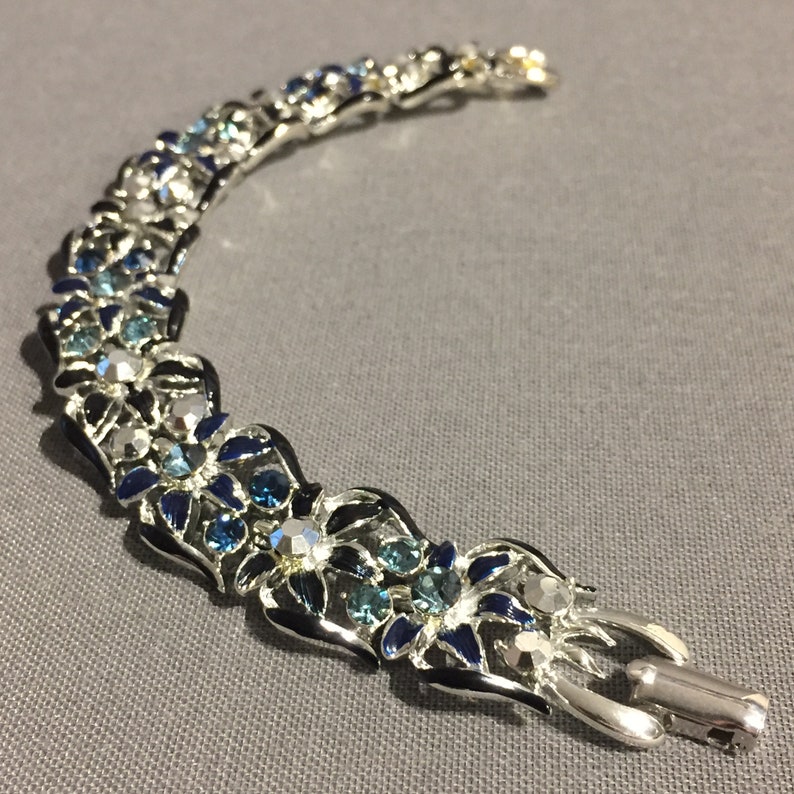 Vintage faux silver blue dimonte beads wedding retro hippy bead boho bangle bracelet jewelry jewellery