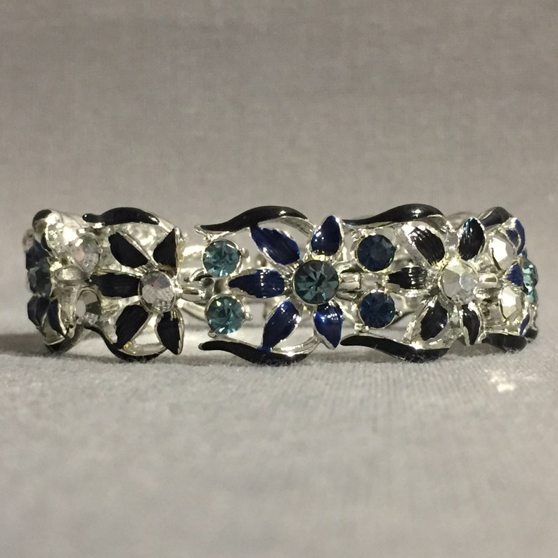 Vintage faux silver blue dimonte beads wedding retro hippy bead boho bangle bracelet jewelry jewellery