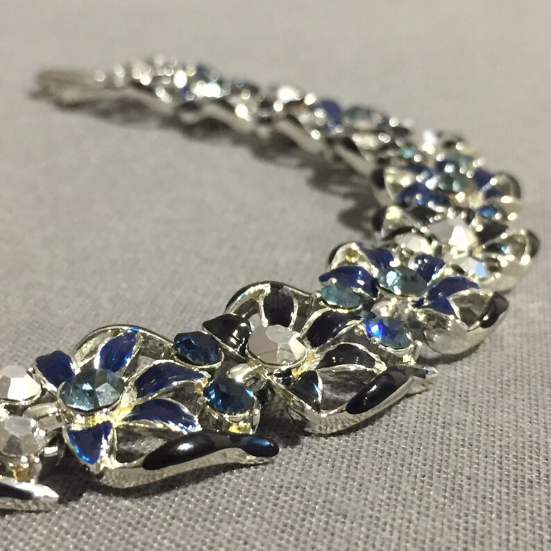 Vintage faux silver blue dimonte beads wedding retro hippy bead boho bangle bracelet jewelry jewellery