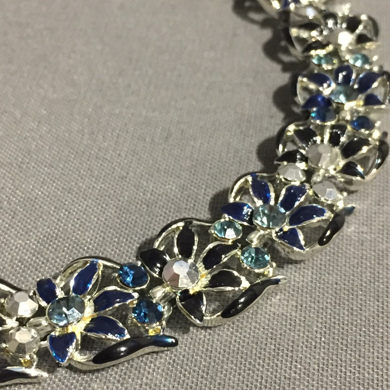 Vintage faux silver blue dimonte beads wedding retro hippy bead boho bangle bracelet jewelry jewellery