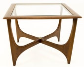 Adrian Pearsall for Lane Mid Century Walnut Glass Sculptural Square Side End Table - mcm
